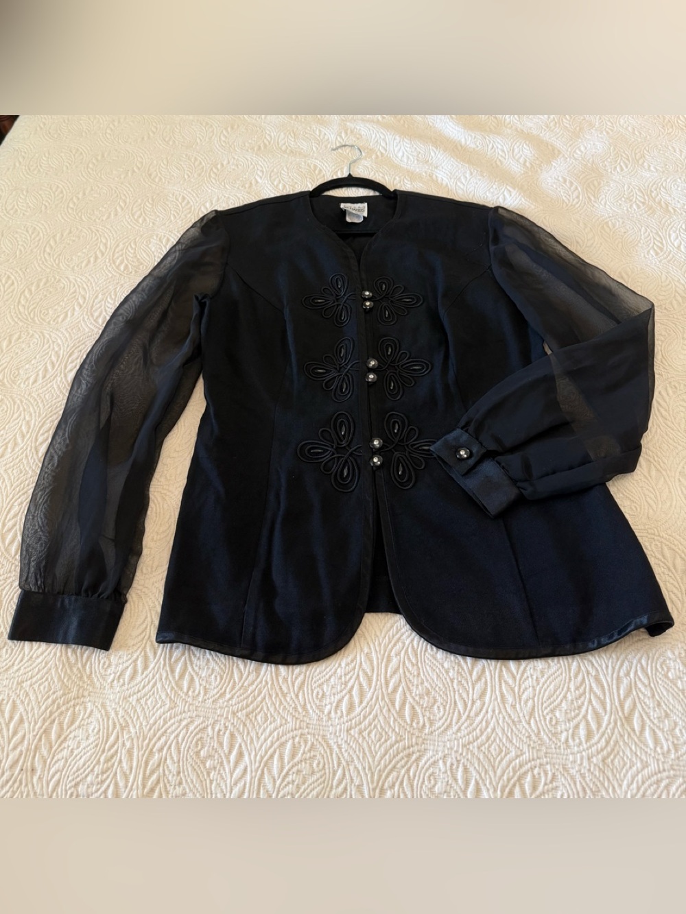 Vintage Sheer Sleeve Embellished Jacket in Black
